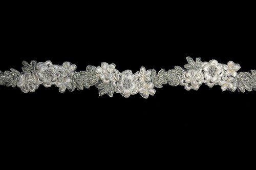 1.25" Black Silver Lilac Pink White Embroidery Sequins Organza Beaded Lace Trim - Picture 5 of 10