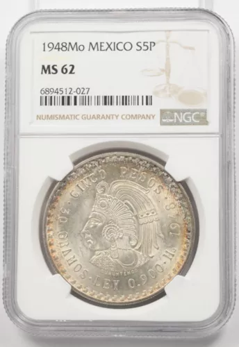 Mexico 1948 5 Pesos Silver ASW 30g NGC MS62 4227 combine shipping*SFCOIN