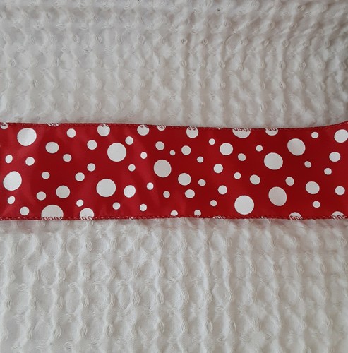 Wired Ribbon RED WHITE POLKA DOT 2.5 Wide 5 Yard Christmas Holiday Theme - Picture 5 of 7