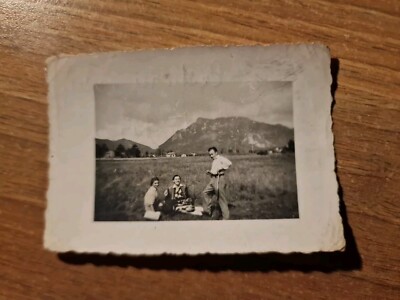 Photograph era group family picnic panorama '51 Castione Presolana bergamo