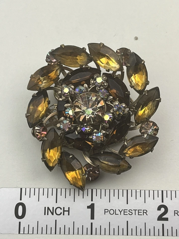 Broche vintage en capas color ámbar amarillo cristales AB Foto 2 de 4