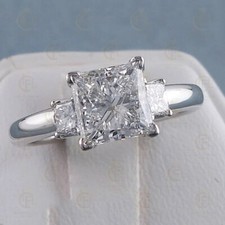 3.35CT Princess Cut Moissanite Three-Stone Engagement Ring 14K White Gold Plated