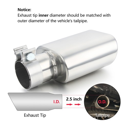 Clamp-On Square Exhaust Tip Rolled Rectangle Slant 2.5" Inlet-3" x 5.5" Outlet - Picture 4 of 5