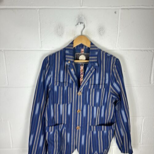 Pretty Green Jacket Mens Medium Blue Overshirt Mod Chore Gallagher Oasis Striped - Picture 2 of 10