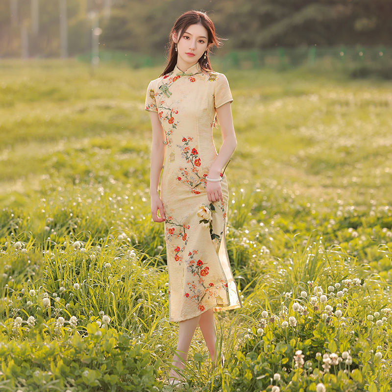 chinese style dress short Elegant Chinese-Style Off-Shoulder Summer Dress [Short/Long]  Belchic