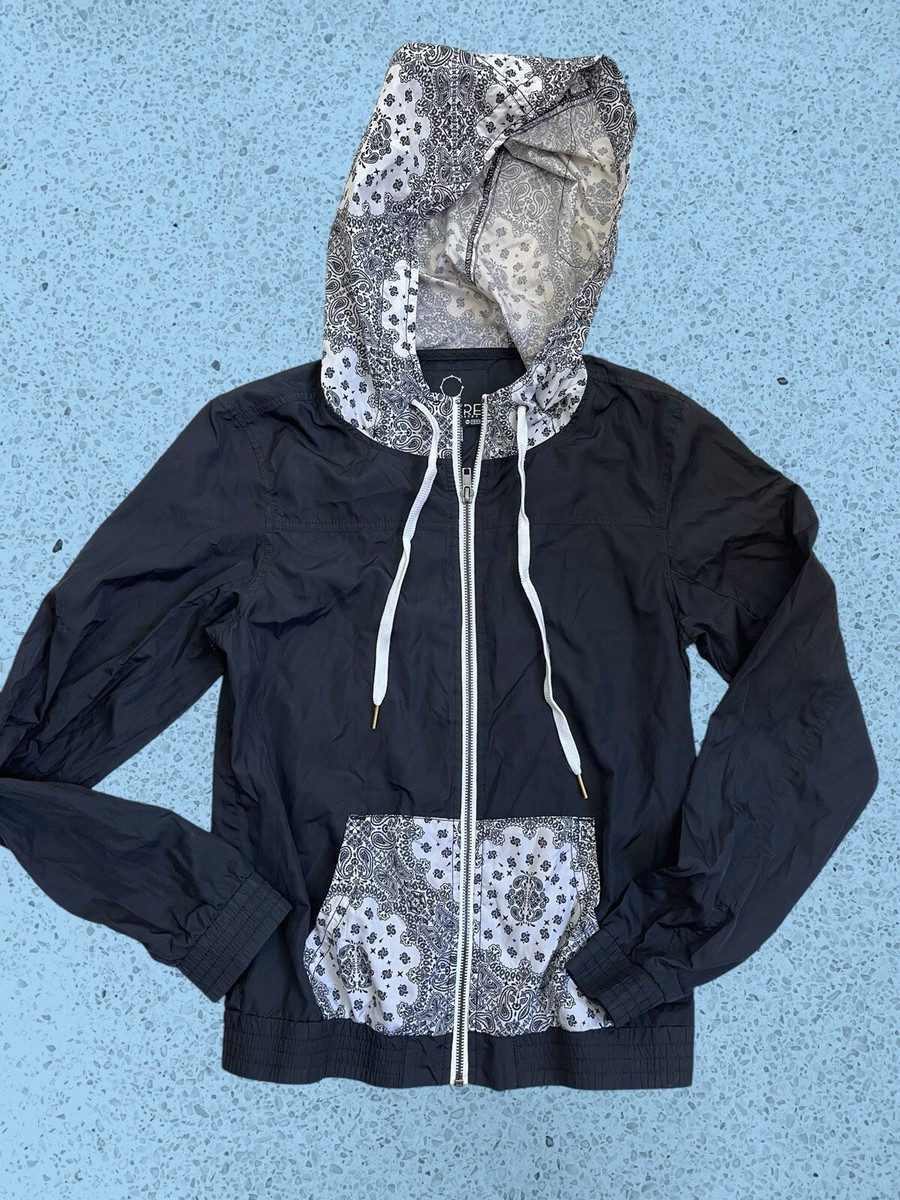 Empyre Nylon Windbreaker Jacket Black White Bandanna Patterned