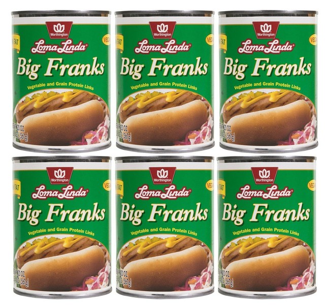 (6 Cans) Loma Linda Low Fat Big Franks Vegetarian Hot Dogs 20oz BB 4/23