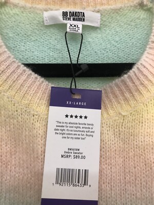 NWT BB Dakota by Steve Madden FAB! in Pink Yellow Ombre Stripe Sweater XXL