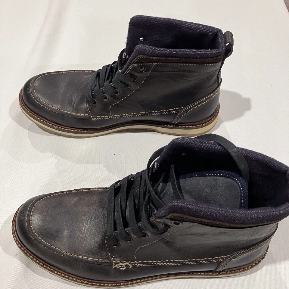 ALDO BOOTS Mens Navy Blue Leather Ankle Lace Up Denim Lining SZ 10  - Image 2 of 4