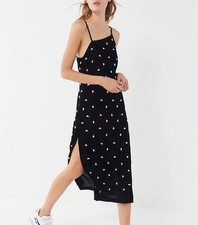 Urban Outfitters UO Slip Dress Women's Pearl Beaded Velvet Midi Black Size 12