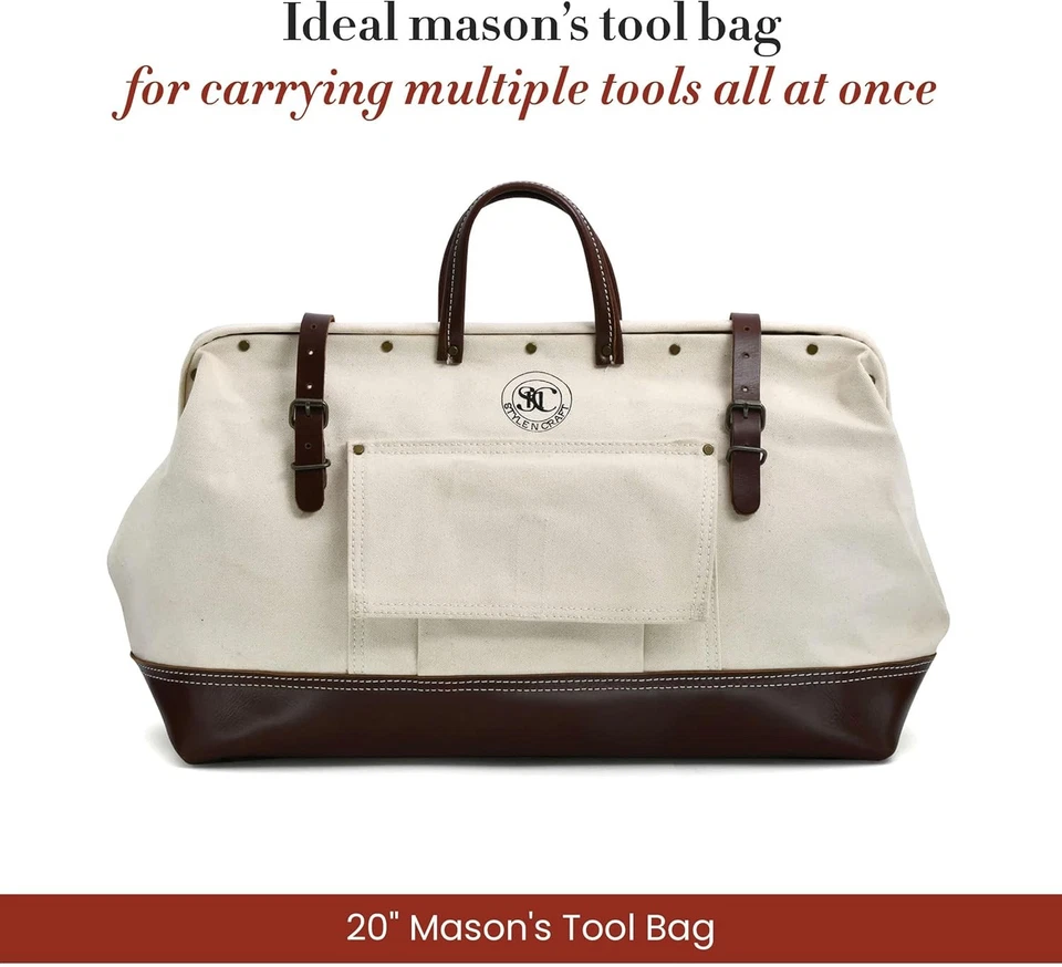 Style n Craft 20" Mason's Tool Bag, 20”L X 8"W X 13”H, White / Dark Tan  - Image 2 of 4