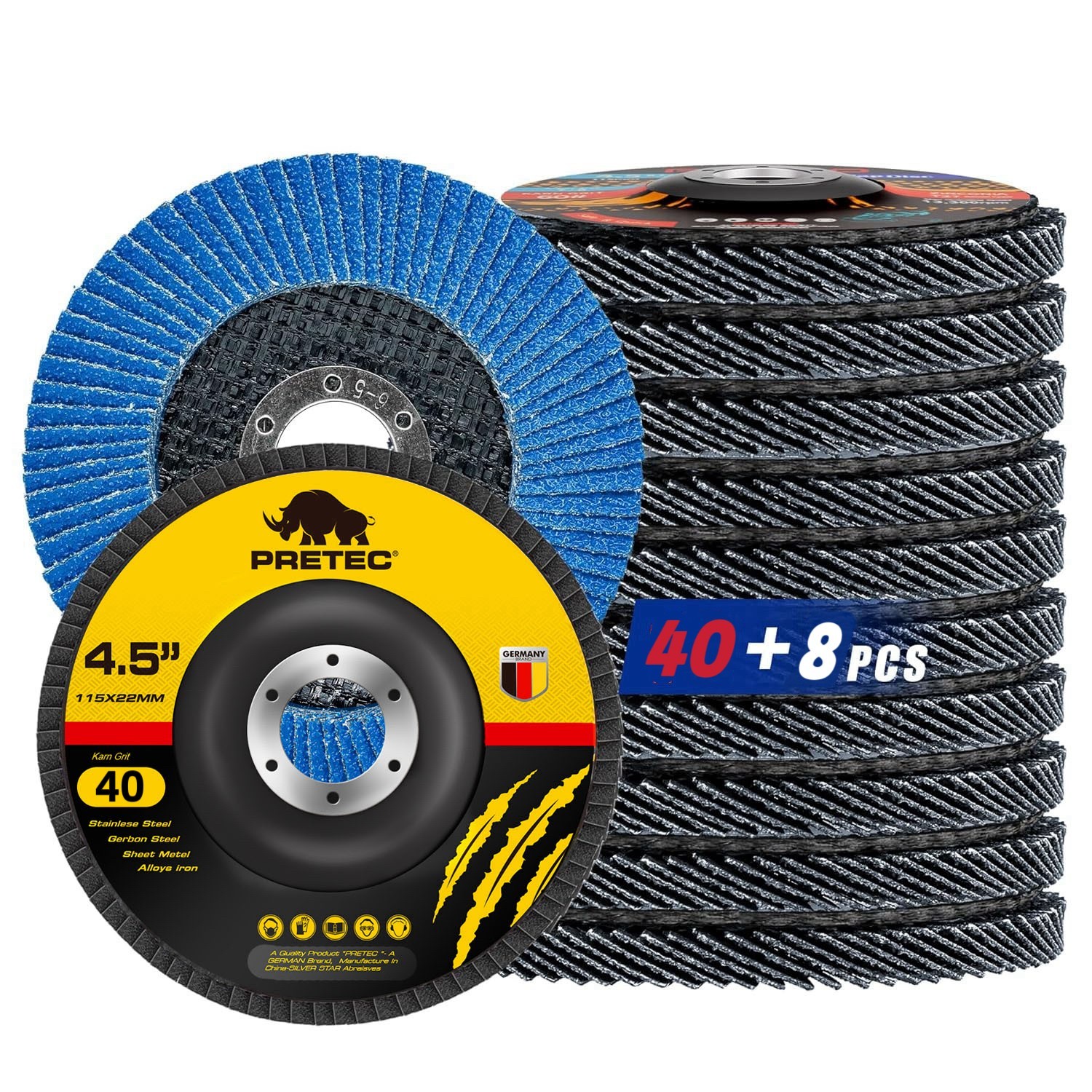 40+8PACK 4-1/2" Zirconia Flap Disc 4.5in Grinding Wheels Angel Grinder 40 Grit