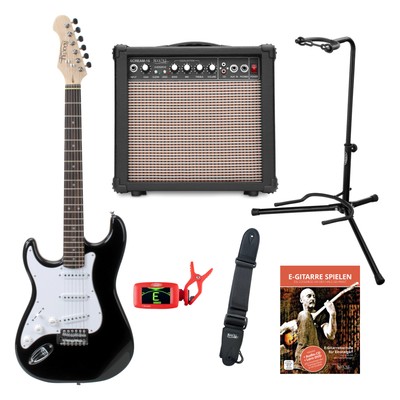 Rocktile Pro ST3-BK-L E-Gitarre schwarz Linkshänder Set Amp Verstärker Tuner