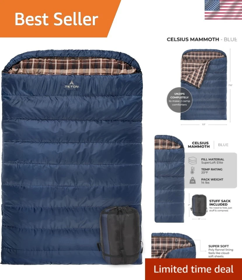 Teton Mammoth Queen Size Double Sleeping Bag- A Warm Bag The Whole Family can...