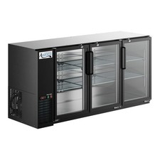 73" Black Underbar Height Narrow Glass Door Back Bar Refrigerator with Galvanize