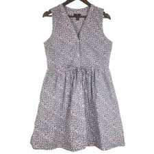 Gap Womens Fit & Flare Dress S Blue Floral Sleeveless V-Neck Tie Waist Cotton