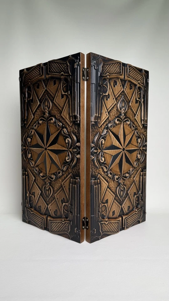 Luxury Wooden Backgammon – Carved Pistols & Playing Cards - Image 2 of 4