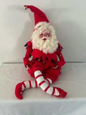 VINTAGE SANTA ELF PLASTIC FACE ~FELT CLOTHING ~24''(With Hat) 18''(No Hat)-VG COND
