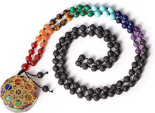 Metatron Cube Orgonite Pendant with 7 Chakra Gemstones - 108 Mala Necklace for R