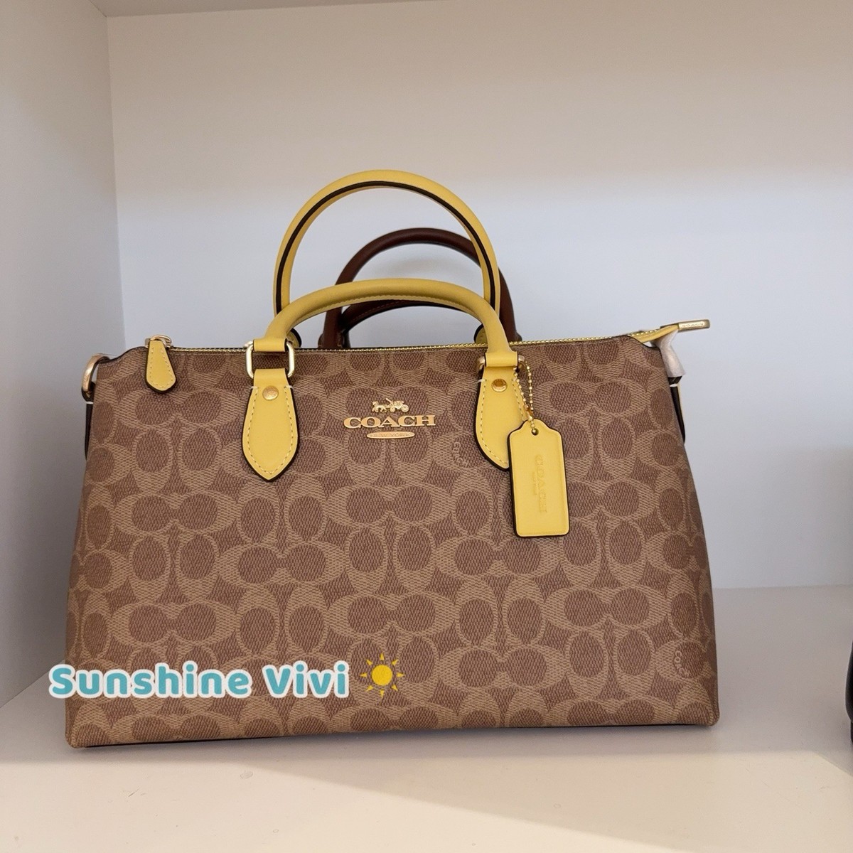 COACH ボディバッグ ブラウン/イエロー NWT COACH Georgia Satchel In Signature Canvas CW422 Im/Tan/Yellow