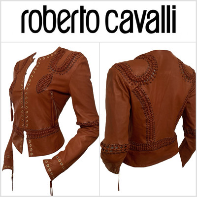ROBERTO CAVALLI S/S 2005 Detailed Braided Leather Jacket VINTAGE