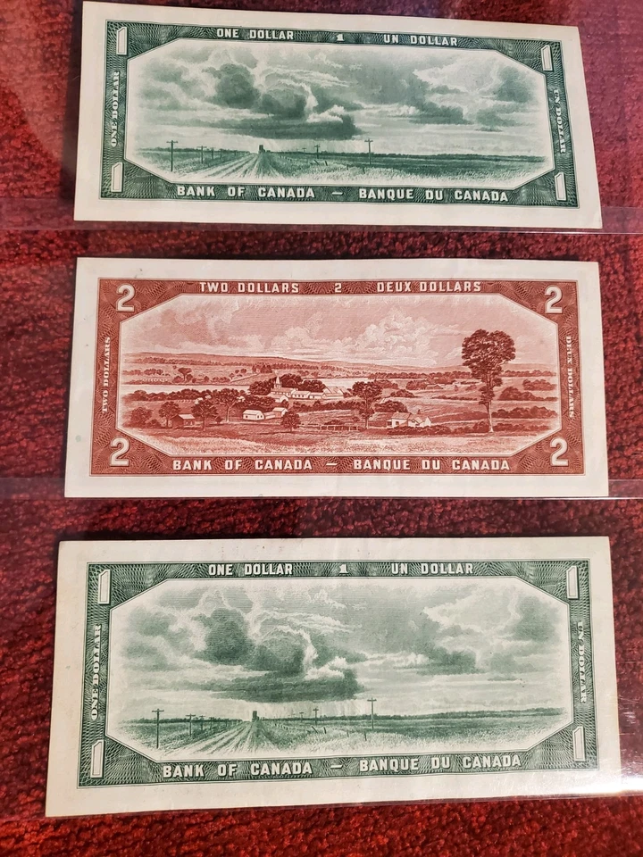 1954 Bank of Canada DEVIL'S FACE 1 & 2 Dollar Lot of 3 Notes Uncirculated RARE!! - Image 2 of 4