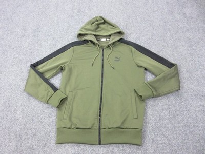 Puma Hoodie Mens Medium Green Full Zip Fleece Sweatshirt Logo