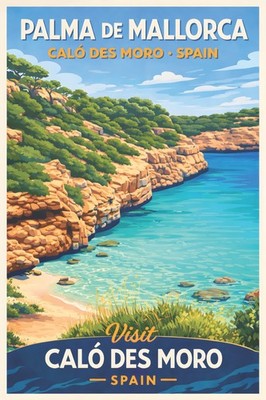 Calos De Molo Mallorca Spain Retro Travel Poster Print Wall Art