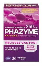 Phazyme Anti-Gas Relief Softgels Simethicone with Maximum Strength 250mg 36 ct