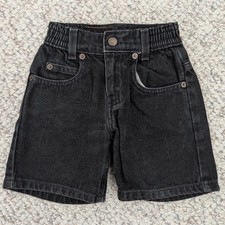 Vintage 1996 Levi's 566 Loose Fit Orange Tab Black Denim Jean Shorts Kids 2T