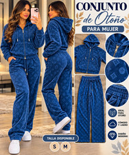 Women  s Blue Velour 2-Piece Tracksuit Set Zip Hoodie  Pants Pockets Sz S