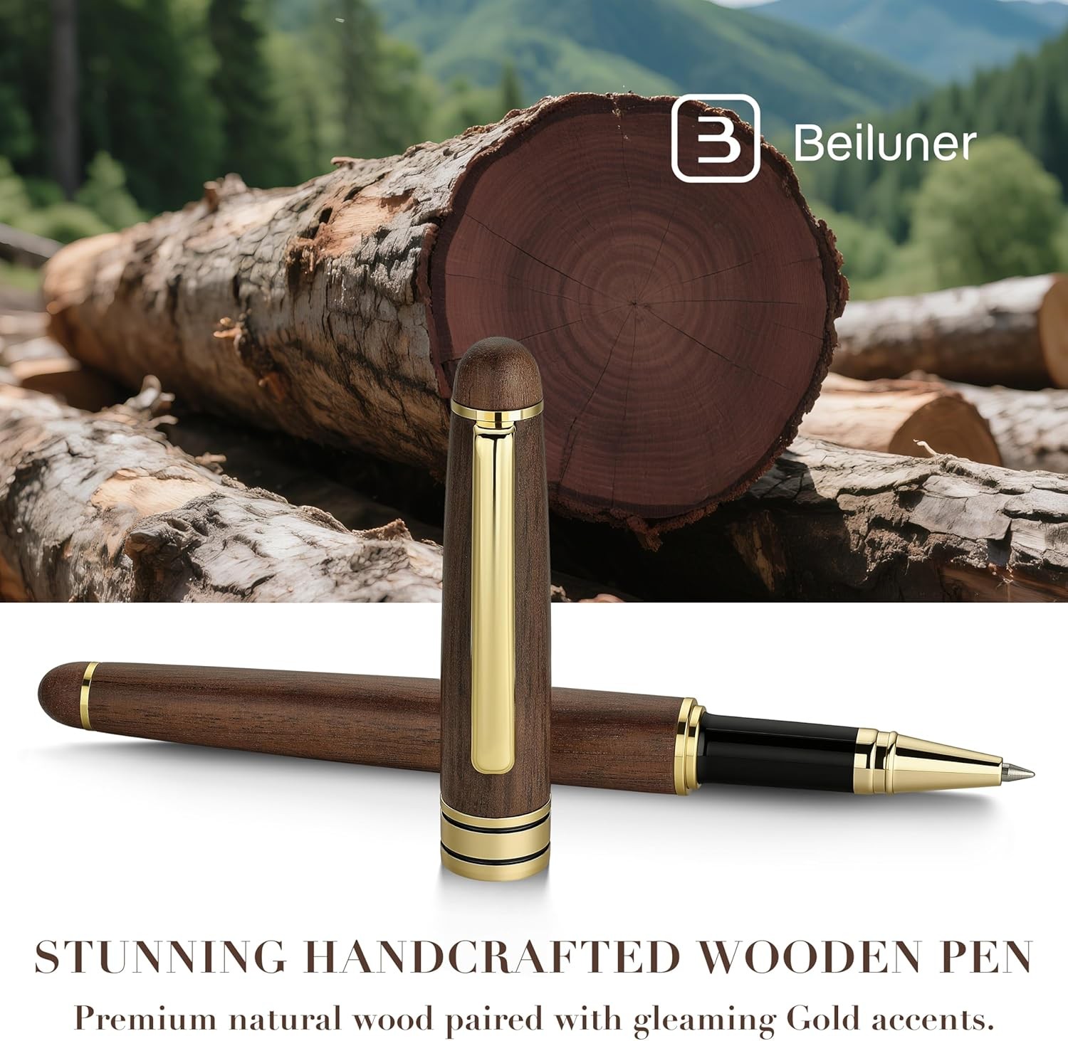 BEILUNER Luxury Wood Ballpoint Pen Writing Set,Walnut-Elegant Fancy Nice Gift Pe
