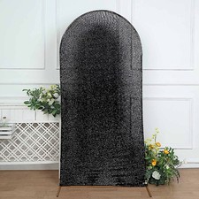 7 ft BLACK Metallic Fitted Spandex Round Top Arch STAND COVER Party Events