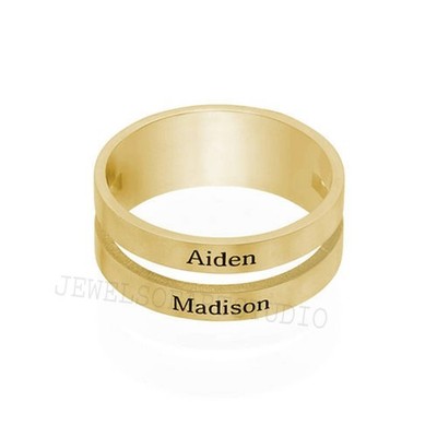 Custom  Silver Double Name Yellow Gold Plated - Personalized Stacking Bar Ring