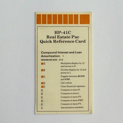 Quick Reference Card for HP-41C Real Estate Pac