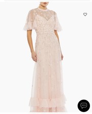 NWT Mac Duggal 9199 Sz 16 Floral Embellished Flutter Sleeve A Line Gown