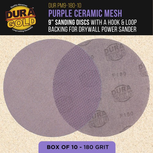 180 Grit 9" Purple Ceramic Mesh Sanding Discs, Box of 10 - Hook & Loop Sandpaper - Picture 2 of 6