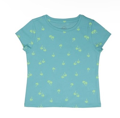 WONDER NATION T-Shirt Girls Size Medium 7-8 Turquoise Lime Print New
