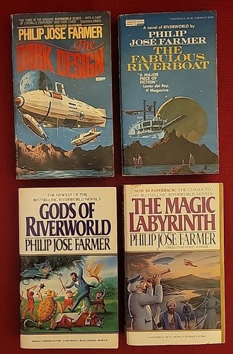RIVERWORLD lot of 4 by Philip Jose Farmer Vintage Paperback Dark Design MORE