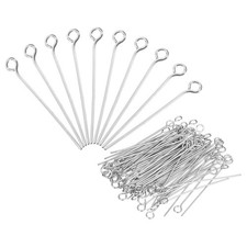 MECCANIXITY 1000Pcs Eye Pins Jewelry Findings 22 Gauge 28mm Iron 28mm, Silver