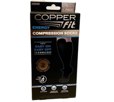 Copper Fit Energy Compression Socks L/XL Black New 1 Pair Copper Infused
