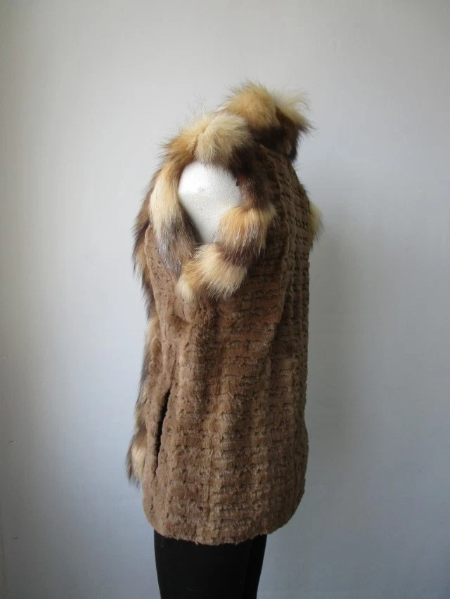 Женский размер 4 совершенно новый стриженая норка жилет с кристалл Fox меха - Изображение 4 из 4