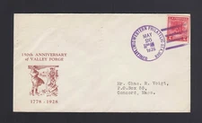 FDC: #645 1928 2c Valley Forge - MAUCK Cachet - Corner Single - Cleveland
