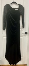 Adrianna Papell Women's Black Dress Embellished Sleeves SZ 8 Gown/Party/Formal