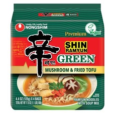 Nongshim Shin Green Vegan Instant Ramen Noodle Soup, 4 Pack, 4.4oz.