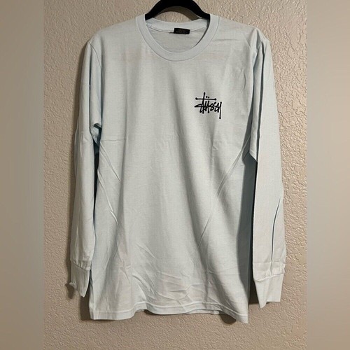 Stussy Langarm T Shirt Babyblau Gr. Small 100% Baumwolle Logo vorne und hinten