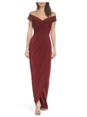 LA FEMME SURPLICE OFF THE SHOULDER BURGUNDY COLUMN GOWN sz 6 | eBay