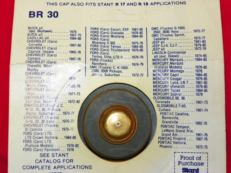 Tapa de radiador Stant BR30 R30 para Ford Cadillac Vanagon (ver descripción para ajuste) Foto 2 de 3