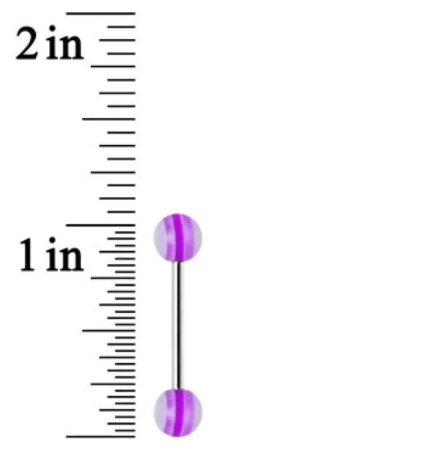 Pink stripe Barbell Tongue nipple piercing body candy 14g SS stainless steel  - Image 2 of 3