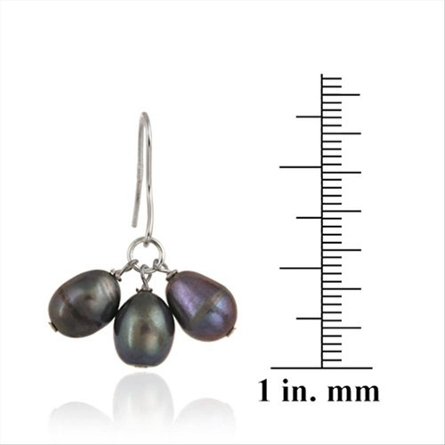 925 Silver Freshwater Cultured Peacock Pearl Cluster Dangle Earrings - Picture 2 of 3